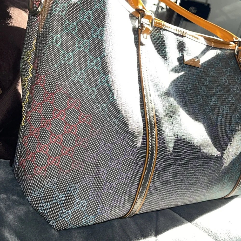 Sold Preloved Gucci tote bag pristine condition gorgeous grey with multi color - Picture 5 of 15